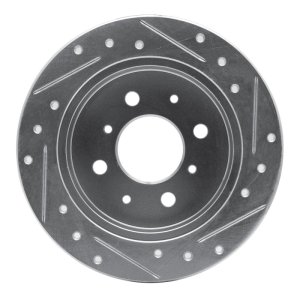Acura Integra Brake Rotor (1) - Rear Left - R1 Concepts - Drilled & Slotted - Silver - `88-`01